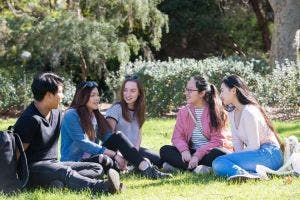 students on lawn