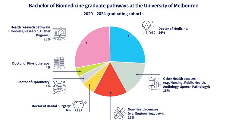 Chart showing Bachelor of Biomedicine graduate pathways at the University of Melbourne