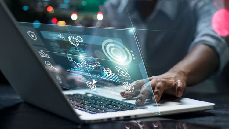 Computer projecting data analytics off screen