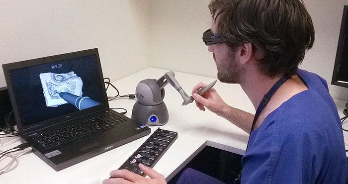 Student using Temporal Bone Surgery simulator