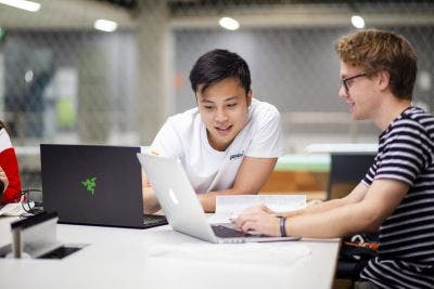 Students looking at laptops