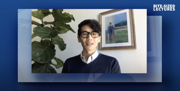 Portrait of Dr John Tang, Senior Lecturer in Economics at the University of Melbourne, giving a bite-sized lecture via zoom