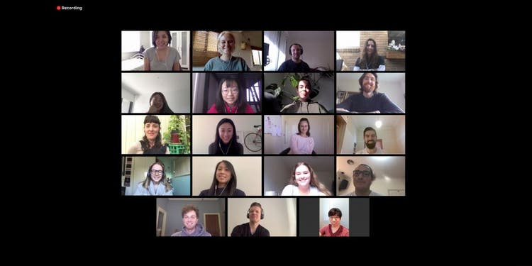 screenshot of a zoom meeting with everyones camera on