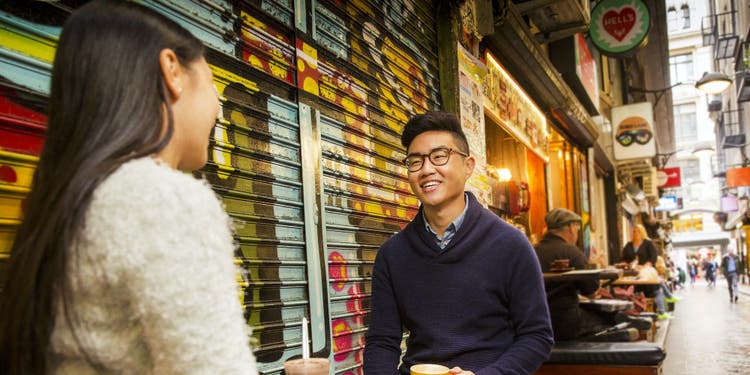 Two Students Drinking Coffee, Laneway, Melbourne CBD