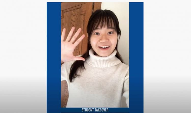 Bachelor of Biomedicine student Abigail waving and introducing herself to camera